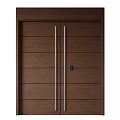 Dark Brown Wooden Double Door With Metal Handles And Lock For Home Interior