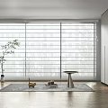Window Blinds In Modern Interior With Wooden Floor And Potted Plant