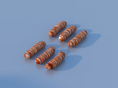 Six Striped Long Food Pieces With Orange And White Color On Light Blue Background 3d model