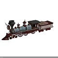 Vintage Red And Black Steam Train With Large Smokestack Headlight And Loaded Cargo Cars
