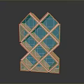 Geometric Wooden Wine Rack With Blue Glass Compartments And Reflective Base