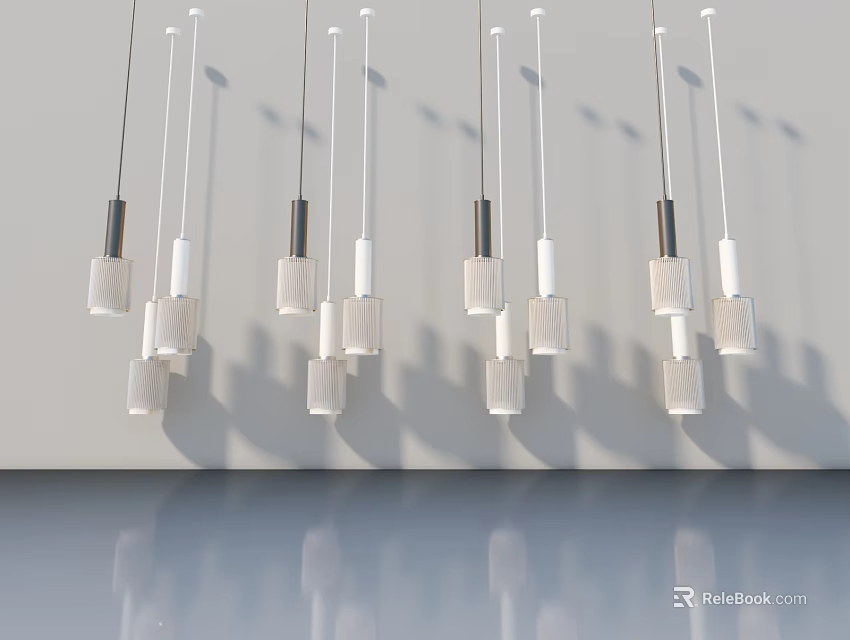 Modern Swing Door Design With Hanging Pendant Lights In Bright Interior 3d model 