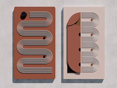 Modern Abstract Wall Art with Brown Pink Backgrounds Spiral Lines and Black Dots 3d model