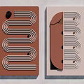 Modern Abstract Wall Art with Brown Pink Backgrounds Spiral Lines and Black Dots