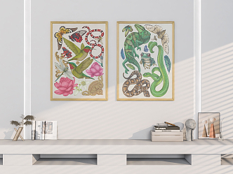 Modern Animal Painting Home Decorative Painting Mei Chen Pendant 3d model