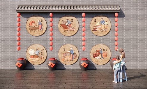 Chinese Brewing Culture Hand-painted Wall 3d model