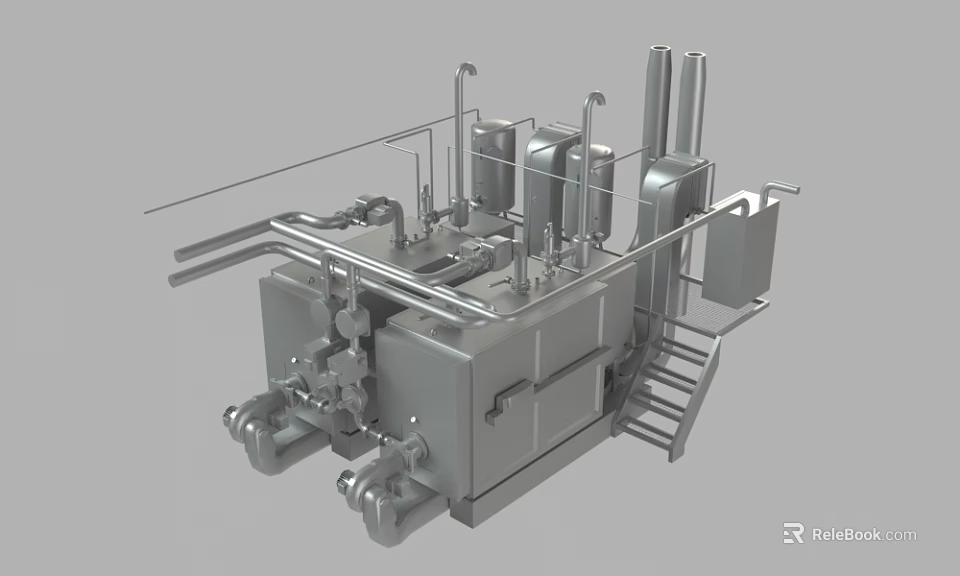 Stainless Steel Industrial Equipment With Metal Frame Piping System Storage Tanks And Ladder 3d model 