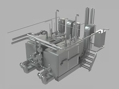 Stainless Steel Industrial Equipment With Metal Frame Piping System Storage Tanks And Ladder 3d model
