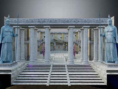 Classical Ancient Temple Building With Marble Statues Ornate Columns Decorative Facade And Grand Steps 3d model