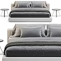 Modern Double Bed Setup With Gray Bedding Pillows And Side Tables 3d model