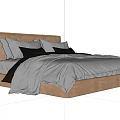 Modern Double Bed With Brown Upholstered Headboard And Dark Gray Bedding 3d model