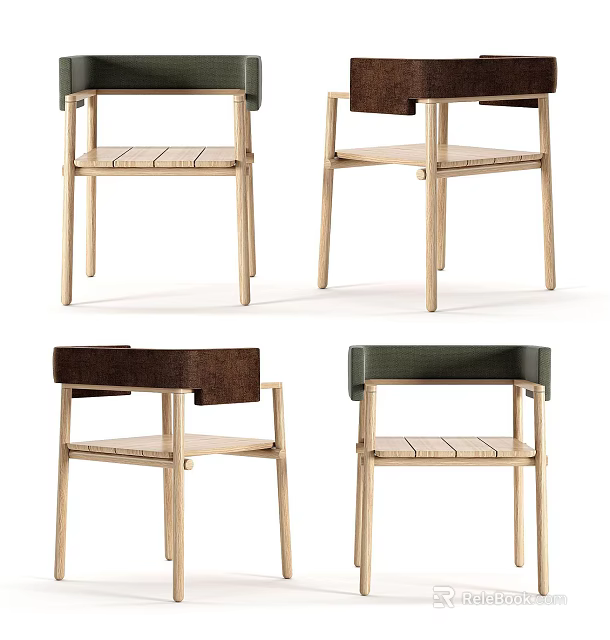 Modern Single Chair Designs With Wooden Frames And Colored Leather Cushions 3d model