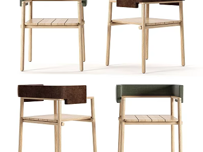 Modern Single Chair Designs With Wooden Frames And Colored Leather Cushions 3d model