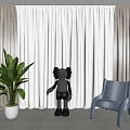 Beige Curtains and White Sheer Panels with Green Plant by Window in Living Room