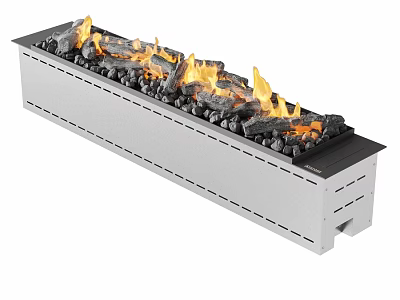 Modern White Linear Fireplace With Realistic Flames And Black Stones 3d model