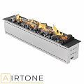 Modern White Linear Fireplace With Realistic Flames And Black Stones