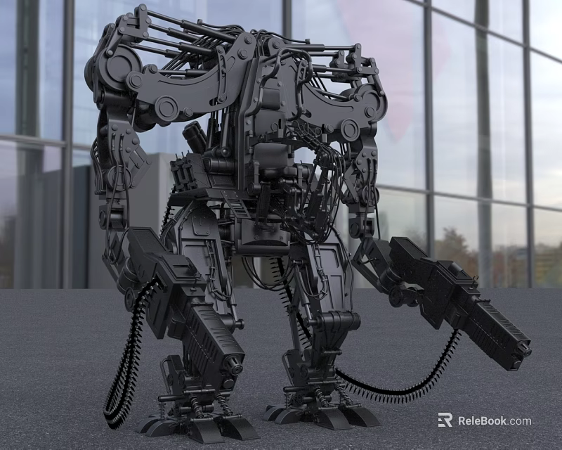 Car Manufacturing Industrial Robot With Black Metal Arm In Glass Factory Background 3d model 