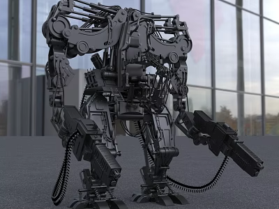 Car Manufacturing Industrial Robot With Black Metal Arm In Glass Factory Background 3d model