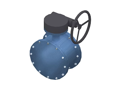 Industrial Blue Ball Valve With Black Wheel Handle And Bolted Body 3d model