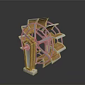 Intricate Decorative Mechanism With Metal Frame Wooden Stepped Components And Square Base 3d model