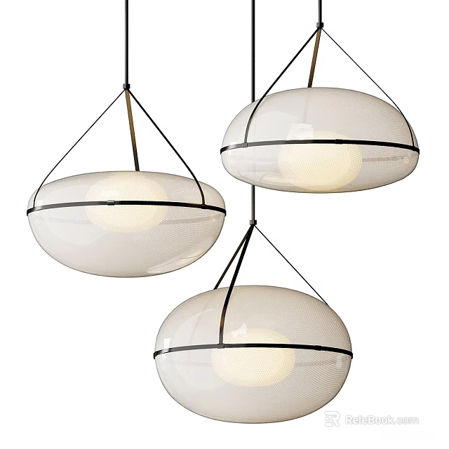 Modern Hanging Pendant Lights With White Shades And Black Metal Frames 3d model 
