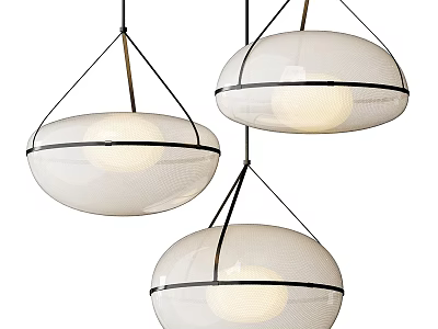 Modern Hanging Pendant Lights With White Shades And Black Metal Frames 3d model