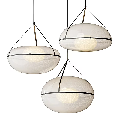 Modern Hanging Pendant Lights With White Shades And Black Metal Frames 3d model