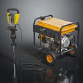 Yellow And Black Portable Power Tools With Jackhammer And Wheeled Generator