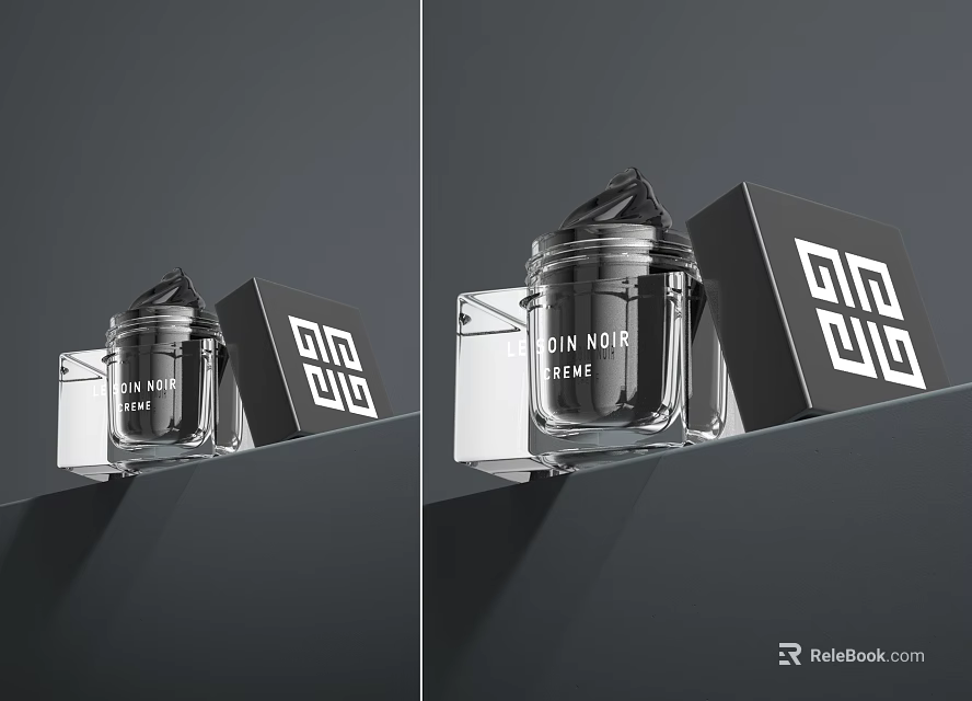 Luxury Cosmetic Jar With Black Lid Transparent Container Geometric Logo Box Show Yourself Slogan 3d model 