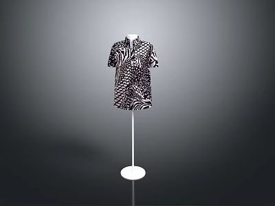 Black and White Zebra Print Short Sleeve Dress on White Standing Hanger with Gray Background 3d model