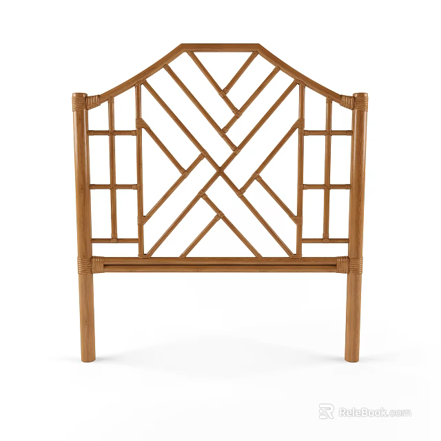 Bamboo Headboard With Geometric Pattern And Natural Wooden Structure 3d model 