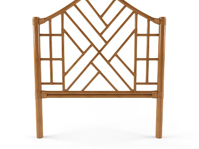 Bamboo Headboard With Geometric Pattern And Natural Wooden Structure 3d model