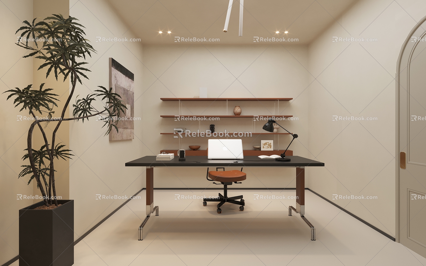 Modern Cream Office Study 3d model