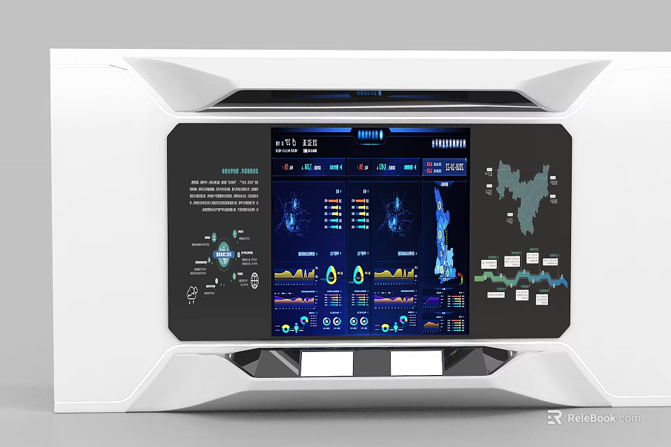 Public Facility Smart Control Panel With Multiple Screens Data Displays And Map Interface 3d model 