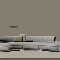 Poliform Modern Irregular Sofa With Beige Upholstery And Decorative Cushions 3d model