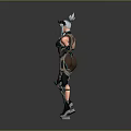 Futuristic Female Character With Horned Headdress Mechanical Armor Green Black 3D Rendering