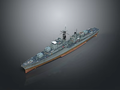 Military Warship As Water Transport Vehicle With Deck Turrets Mast And Gray Hull Design 3d model
