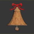 Golden Festive Bell Decoration With Red Bow And Engraved Patterns