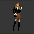 Orange Haired Fashion Outfit With Black Top Orange Skirt Boots And Bag