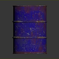 Rusty Blue And Red Barrel With Peeling Paint Texture On Gray Background