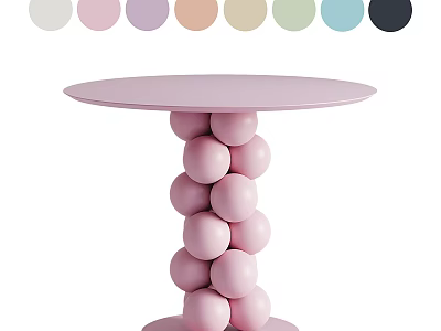Modern Unique Coffee Table With Round Pink Top Sphere Stacked Legs And Multiple Color Options 3d model