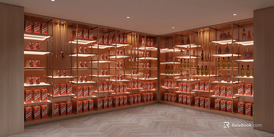 Luxury Wine Cellar Design With Warm Illumination And Abundant Liquor Displays 3d model 