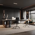Modern Office Interior With Desk Ergonomic Chairs Window Blinds And Recessed Lighting