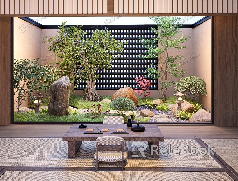 Japanese-style indoor landscape landscape Zen courtyard landscape sketch stone tea set indoor landscape model