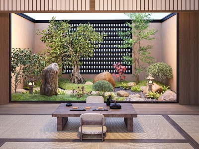 Japanese-style indoor landscape Zen courtyard landscape sketch stone tea set indoor landscape model