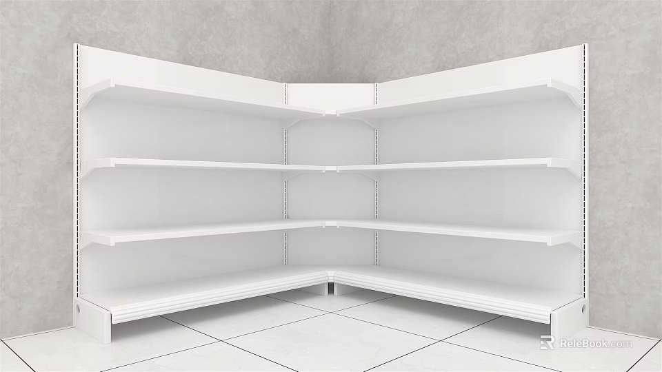 White Corner Display Shelves With Multiple Empty Shelves In Retail Setting 3d model 