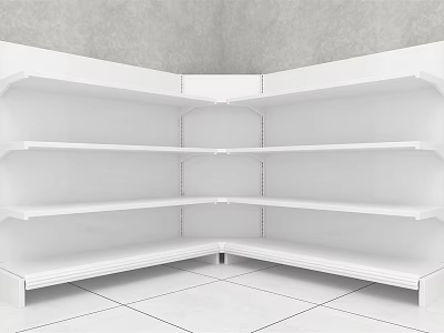 White Corner Display Shelves With Multiple Empty Shelves In Retail Setting 3d model
