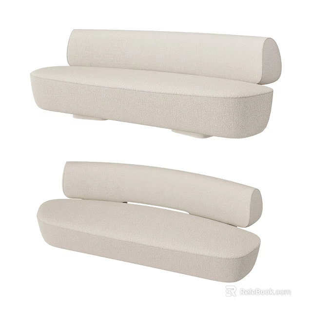 Modern Beige Fabric Multi Seater Sofa With Curved Backrest Design 3d model