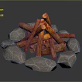 Garden Ornament Featuring Stone Circle And Burning Logs With Flames 3d model