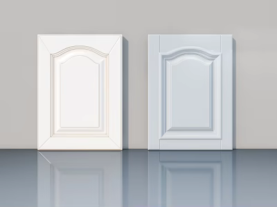 White Hinged Cabinet Doors Featuring Decorative Arch Design For Interior 3d model